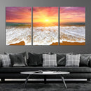 Golden Beach Sunrise Canvas Wall Art, 3-Panel Giclee Print