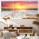 Golden Beach Sunrise Canvas Wall Art, 3-Panel Giclee Print