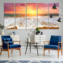 Golden Beach Sunrise Canvas Wall Art, 3-Panel Giclee Print