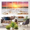 Golden Beach Sunrise Canvas Wall Art, 3-Panel Giclee Print
