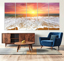 Golden Beach Sunrise Canvas Wall Art, 3-Panel Giclee Print