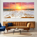 Golden Beach Sunrise Canvas Wall Art, 3-Panel Giclee Print