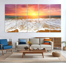 Golden Beach Sunrise Canvas Wall Art, 3-Panel Giclee Print