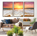 Golden Beach Sunrise Canvas Wall Art, 3-Panel Giclee Print
