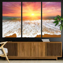 Golden Beach Sunrise Canvas Wall Art, 3-Panel Giclee Print