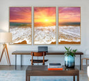 Golden Beach Sunrise Canvas Wall Art, 3-Panel Giclee Print