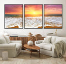 Golden Beach Sunrise Canvas Wall Art, 3-Panel Giclee Print