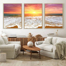 Golden Beach Sunrise Canvas Wall Art, 3-Panel Giclee Print
