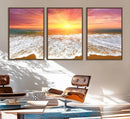 Golden Beach Sunrise Canvas Wall Art, 3-Panel Giclee Print