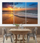 Golden Sunset Beach Waves Canvas Print, Triptych Canvas Wall by MyGreatCanvas | Canvas Wall Art Prints | Photo Prints & Wall Decor