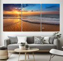 Golden Sunset Beach Waves Canvas Print, Triptych Canvas Wall by MyGreatCanvas | Canvas Wall Art Prints | Photo Prints & Wall Decor