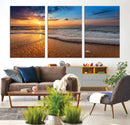 Golden Sunset Beach Waves Canvas Print, Triptych Canvas Wall by MyGreatCanvas | Canvas Wall Art Prints | Photo Prints & Wall Decor
