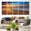Golden Sunset Beach Waves Canvas Print, Triptych Canvas Wall