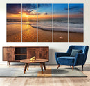 Golden Sunset Beach Waves Canvas Print, Triptych Canvas Wall