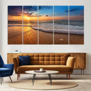 Golden Sunset Beach Waves Canvas Print, Triptych Canvas Wall