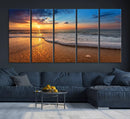 Golden Sunset Beach Waves Canvas Print, Triptych Canvas Wall