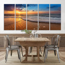 Golden Sunset Beach Waves Canvas Print, Triptych Canvas Wall