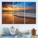 Golden Sunset Beach Waves Canvas Print, Triptych Canvas Wall