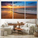Golden Sunset Beach Waves Canvas Print, Triptych Canvas Wall by MyGreatCanvas | Canvas Wall Art Prints | Photo Prints & Wall Decor