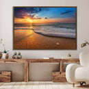 Golden Sunset Beach Waves Canvas Print, Triptych Canvas Wall