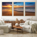 Golden Sunset Beach Waves Canvas Print, Triptych Canvas Wall by MyGreatCanvas | Canvas Wall Art Prints | Photo Prints & Wall Decor