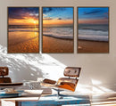 Golden Sunset Beach Waves Canvas Print, Triptych Canvas Wall by MyGreatCanvas | Canvas Wall Art Prints | Photo Prints & Wall Decor