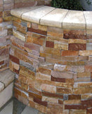 Golden white splitface ledger panel 6X24 natural quartzite wall tile LPNLQGLDWHI624 product shot outdoo