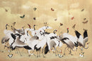 Golden Japanese Chinoiserie Cranes Wall Mural