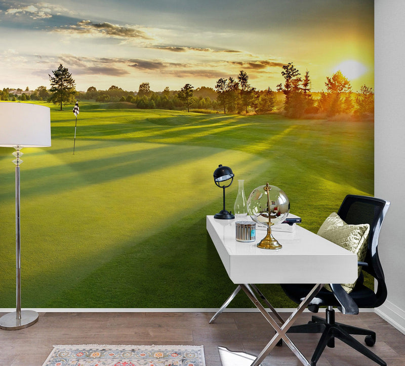 Golf Course Wallpaper. Sunset Over Golf Course.