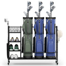 Golf Bag Organizer 3 Golf Bag Stand with Lockable Wheels and Hooks-Black by LJGDeals