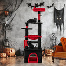 Gothic Cat Tree with Plush Perch and Spider Dangling Toy-Black & Red by LJGDeals