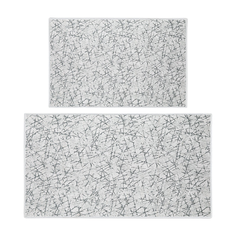 Geometric Design Non Skid Washable Kitchen Runner Rugs Set of 2| 44 x 24 and 31.5 x 20 Inches Floor Mats |White