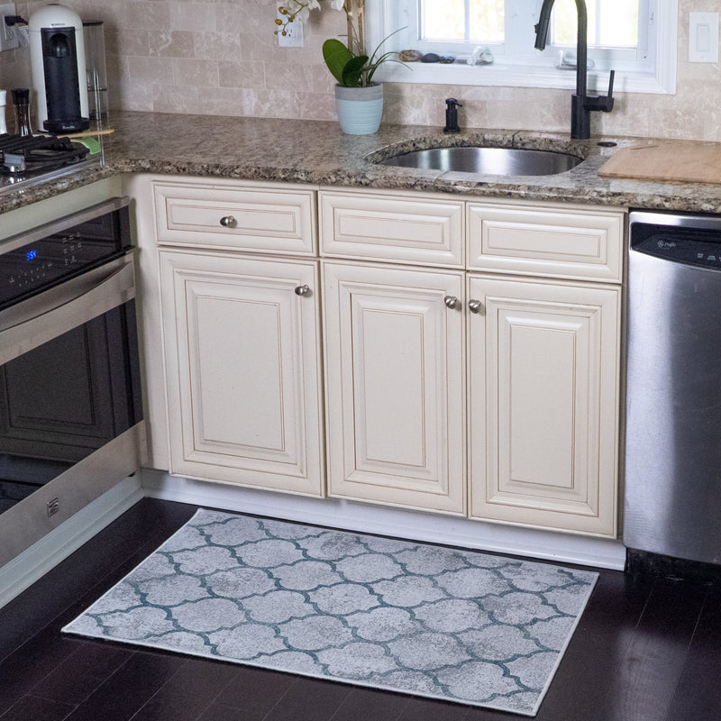 Geometric Design Multipurpose Floor Mat | 24"x44" | Gray&Teal