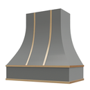 Grey Range Hood With Curved Front and Brass Strapping - 30", 36", 42", 48", 54" and 60" Widths Available