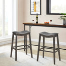 29 Inch Set of 2 Backless Wood Nailhead Barstools with PVC Leather Seat by DirectDeals