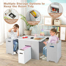 4-in-1 Kids Table and Chairs with Multiple Storage for Learning-Gray by DirectDeals