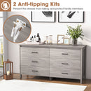 6-Drawer Wide Dresser Chest with Center Support and Anti-tip Kit-Gray