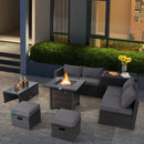 9 Pieces Patio Furniture Set with 32‚Äù Fire Pit Table and 50000 BTU Square Propane Fire Pit by DirectDeals
