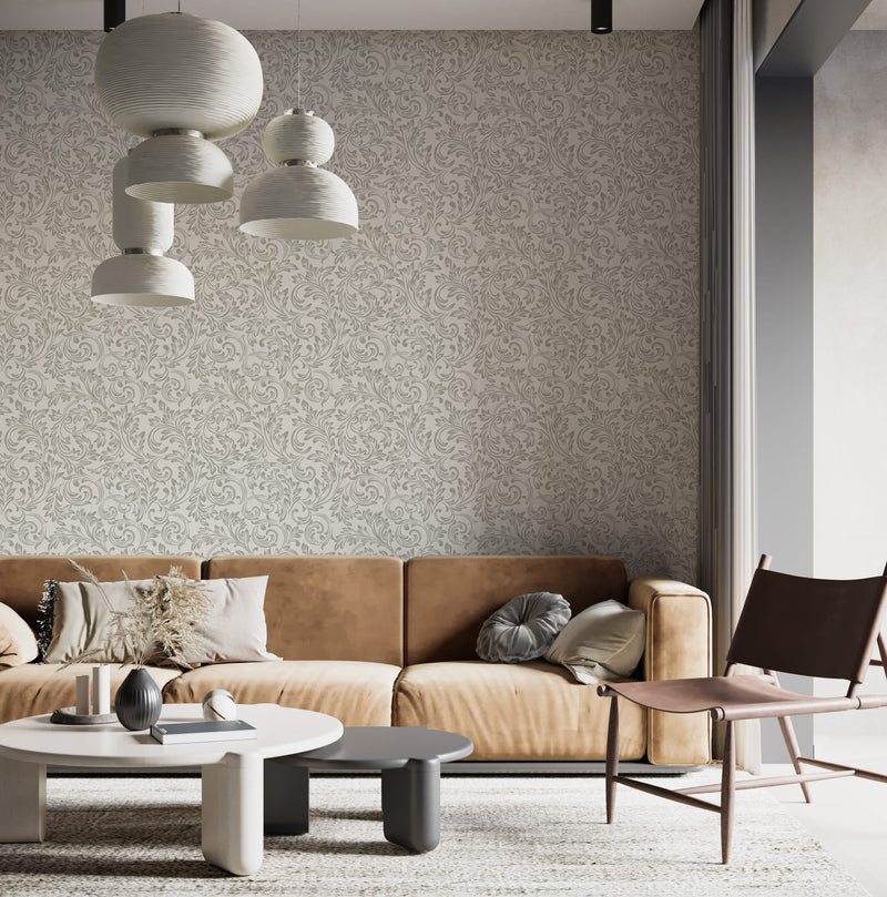 Gray Baroque Wallpaper - Modern Damask Design