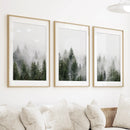 Pine Tree Foggy Forest Triptych. Nordic Wall Decor by Wall Art Set