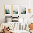 Evergreen Misty Forest Triptych. Set of 3 Prints by Wall Art Set