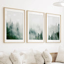 Evergreen Misty Forest Triptych. Set of 3 Prints by Wall Art Set