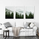 Green Mountain Forest 3 Piece Wall Art. Foggy Nordic Nature by Wall Art Set
