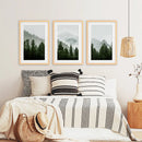 Green Mountain Forest 3 Piece Wall Art. Foggy Nordic Nature by Wall Art Set