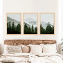 Green Mountain Forest 3 Piece Wall Art. Foggy Nordic Nature by Wall Art Set