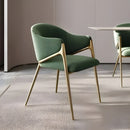 Set of 2 Gold Metal and Green Dining Chair, Postmodern Luxury Fabric Arm Chairs for Dining room, Kitchen