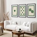 Set of 3 Piece Vintage Green Beige Cards by Wall Art Set
