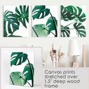 3 Piece Green Monstera Leaf Print Set. Tropical Decor