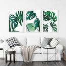 3 Piece Green Monstera Leaf Print Set. Tropical Decor