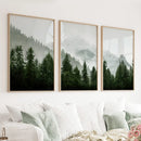 Green Mountain Forest 3 Piece Wall Art. Foggy Nordic Nature by Wall Art Set